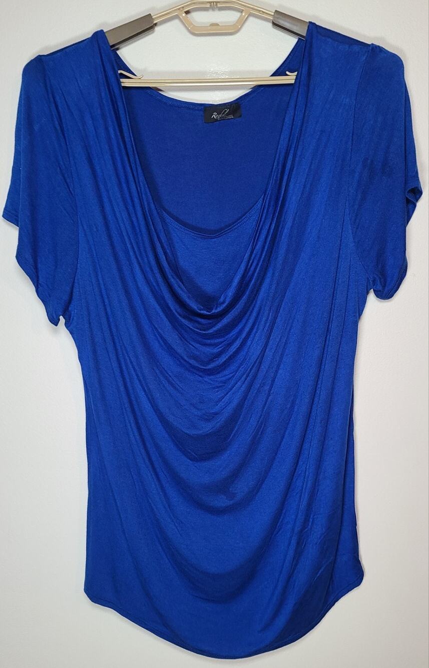 Rachel Rachel Y2K Draped Cowl Neck Top Womens 2X Stretch Cap Sleeve USA Blue